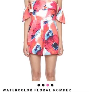 LUXXEL Watercolor Floral Off The Shoulder Romper